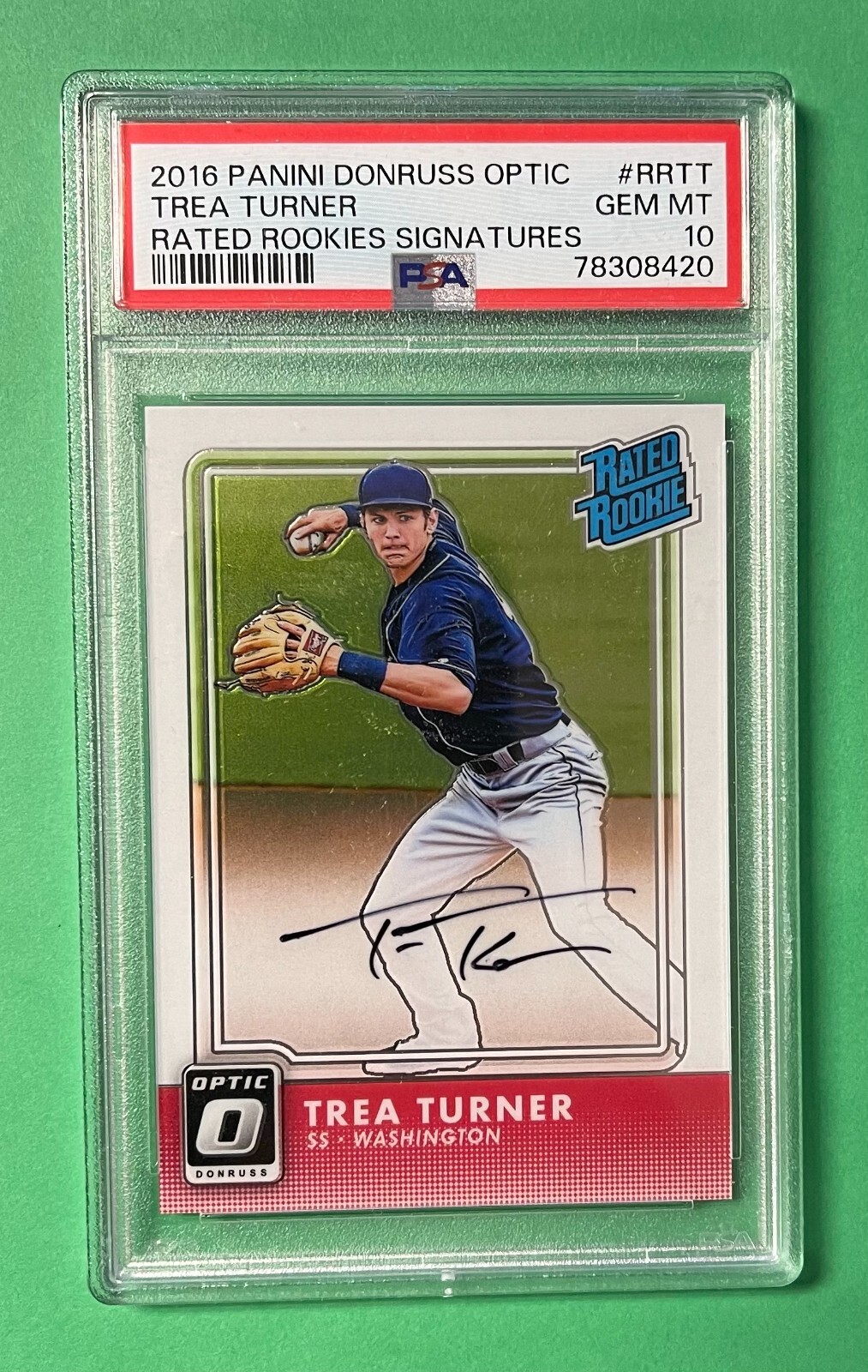 2016 PANINI DONRUSS OPTIC TREA TURNER AUTO RATED ROOKIE SIGNATURES PSA 10