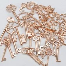 42 Bulk Skeleton Key Charms Steampunk Pendants Rose Gold Wholesale Set Mix