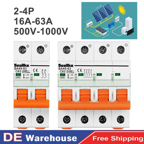 16-125A Leitungsschutzschalter DC Solar Photovoltaik 4-polig 1000V 2-polig 500V