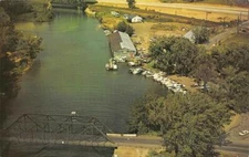 GENEVA, New York NY   SENECA MARINE MART  Boats~Dock~Bridge  ROADSIDE  Postcard