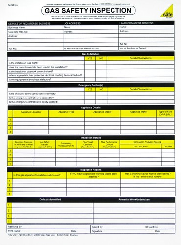 ENGINEER GAS SAFETY CHECK INSPECTION CERTIFICATE REPORT SHEET PAD 50 SET BOOK - Picture 9 of 12