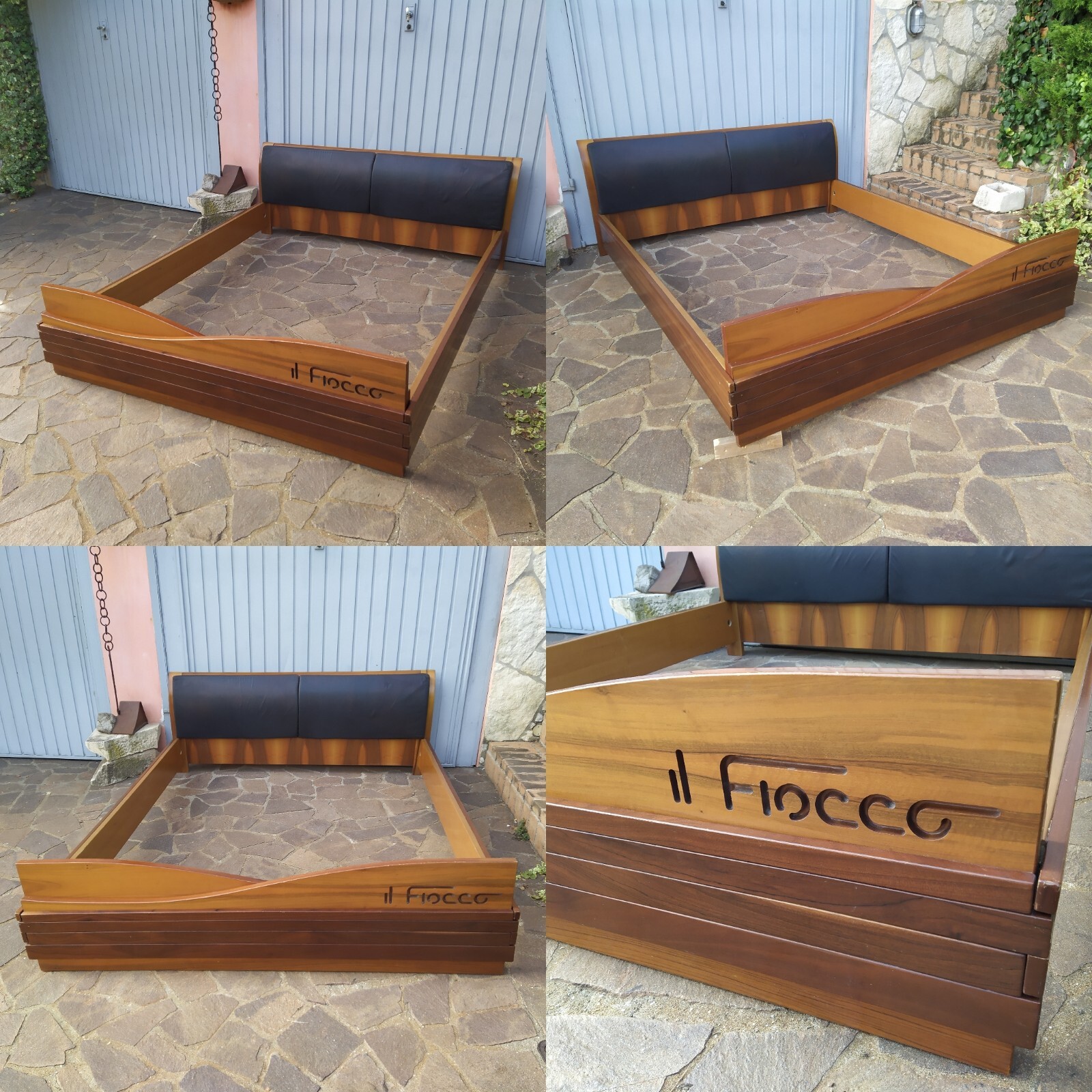 GIROLETTO STRUTTURA PER LETTO MATRIMONIALE IN LEGNO DI NOCE E PELLE - IL FIOCCO