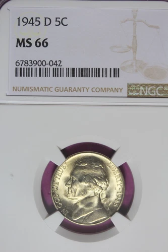 1945 D- NGC 5C MS66 JEFFERSON NICKEL #B44870