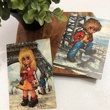 Set of Two KRISARTS 1972 Michael Thomas Big Eye Paris France Post Cards vtg