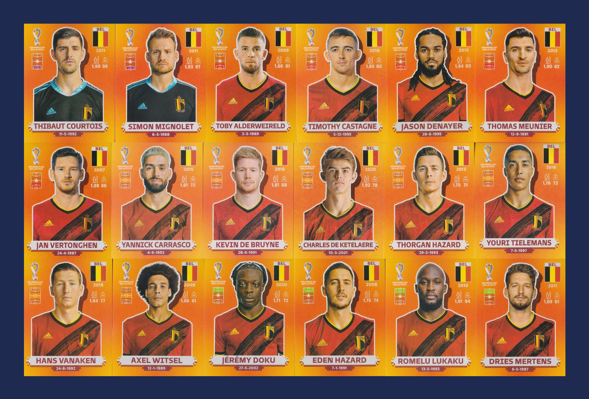 Belgium Team - 18 Players Stickers Set - Panini FIFA World Cup