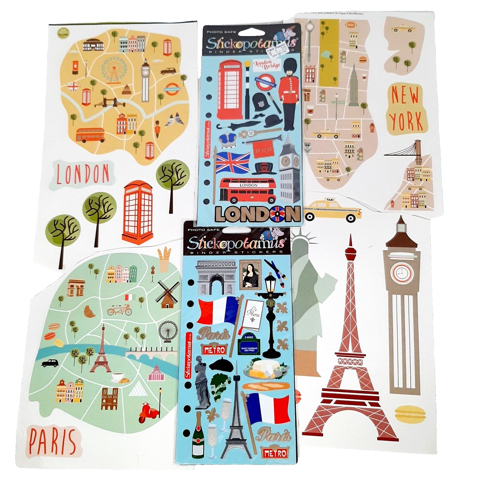 London Paris New York Stickers Bundle England France United States Lot of 60