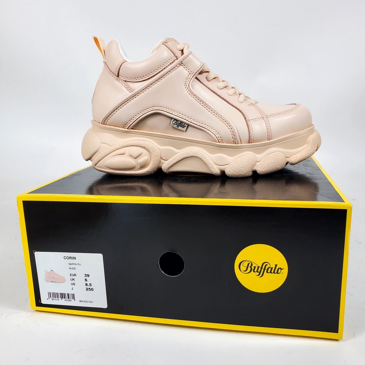 Buffalo London “Corin” Women's NWB Pink Nubuck Chunky Sneaker Lace