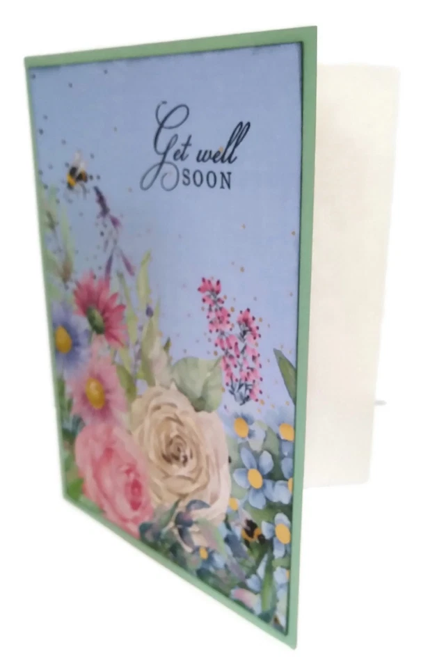 GET WELL SOON Greeting Card FLOWER GLITTER - Handmade 5 x 7 Ivory Base - Image 2 of 2