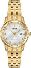 Citizen Eco-Drive EW2392-54A Gold Tone 11 Diamonds Silver Dial Womens Watch