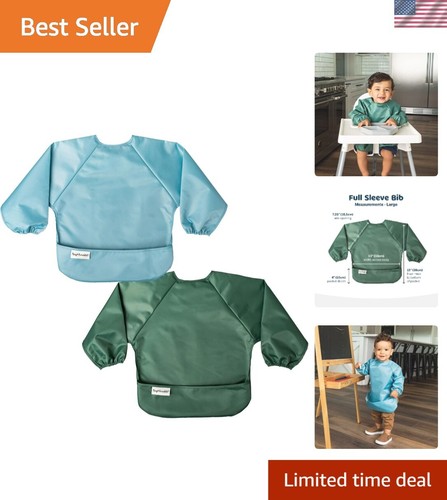 Lightweight Long Sleeve Bibs, 2 Pack Waterproof for Stress-Free Toddler Feeding