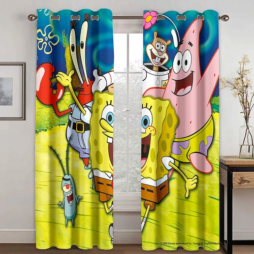 Kids 3D SpongeBob SquarePants Curtains Indoor Blackout Curtains Ring Top Eyelet - Picture 10 of 18