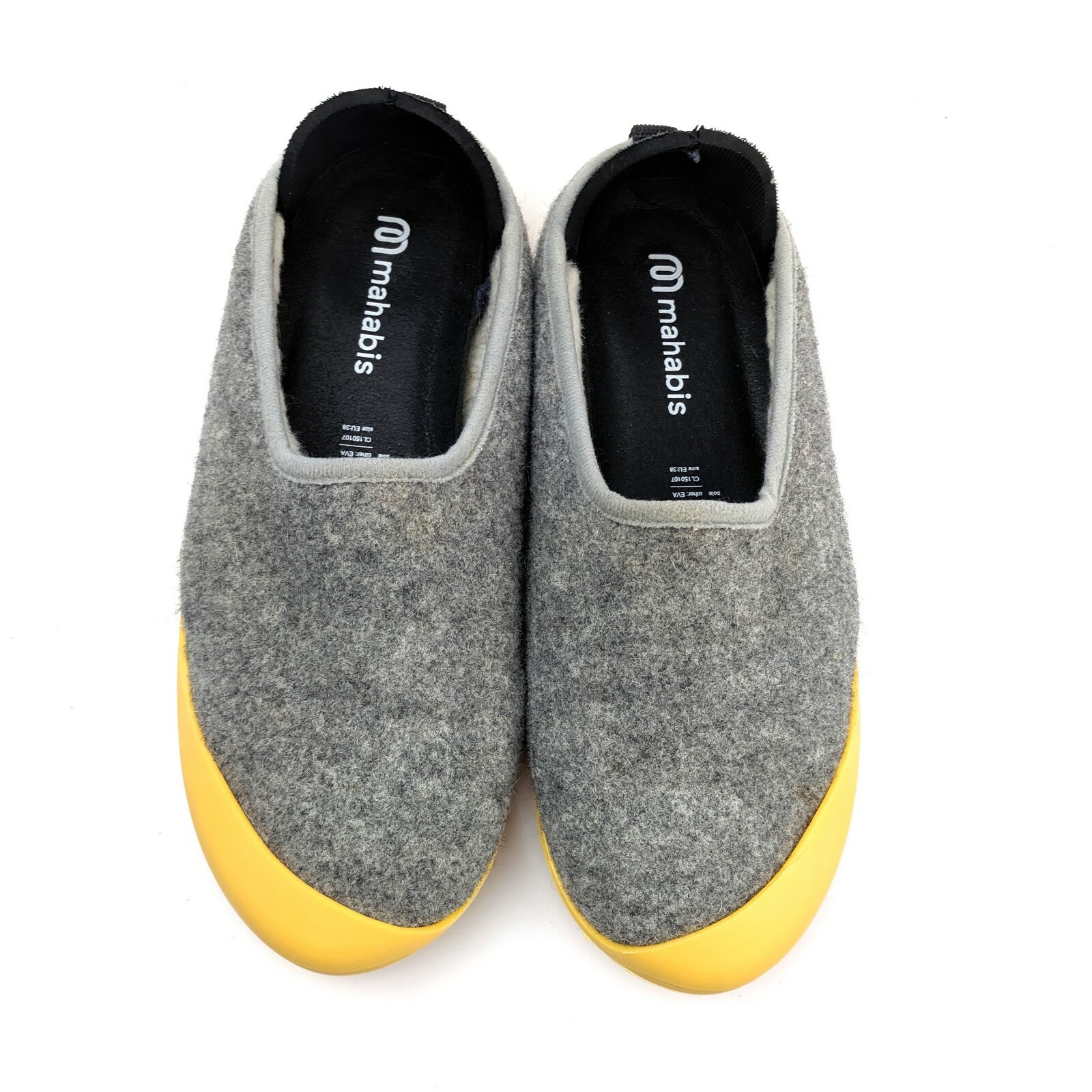 SAOLA Ciabatta classica lana Mahabis grigio giallo suola rimovibile donna EU 38 US 7 5