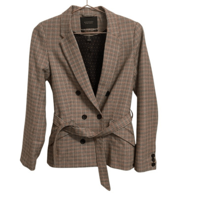 Scotch & Soda Far Far Away Houndstooth Belted Double Breasted Wool Blend Blazer
