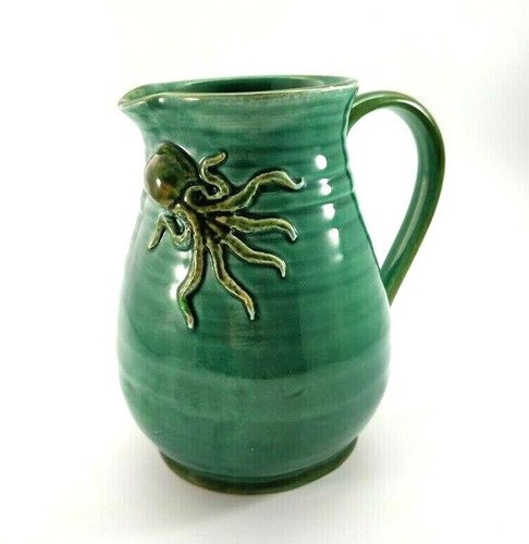 MC Ceramiche le Favolose Italian Green Pitcher Handmade Green Squid REPAIR