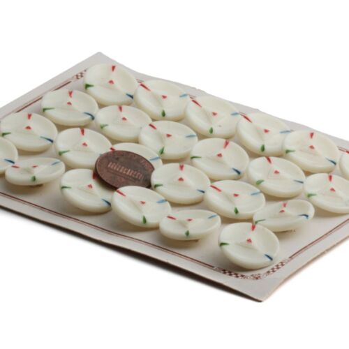 Card (24) vintage Czech hand painted geometric white uranium glass buttons 18mm - Picture 3 of 4
