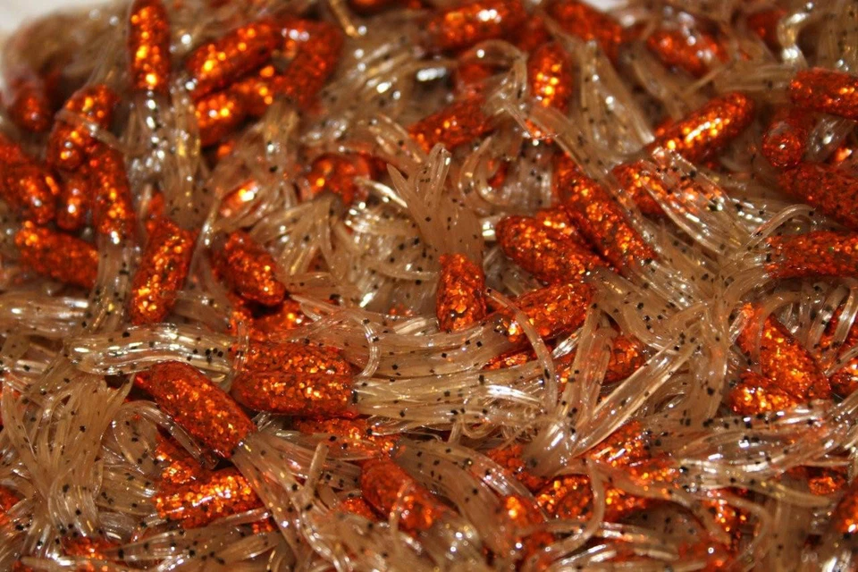 KILLER JIGS 40 pk 1.5" Scale Orange / Pumpkinseed Crappie Fishing Tube Jig Skirts Bluegill