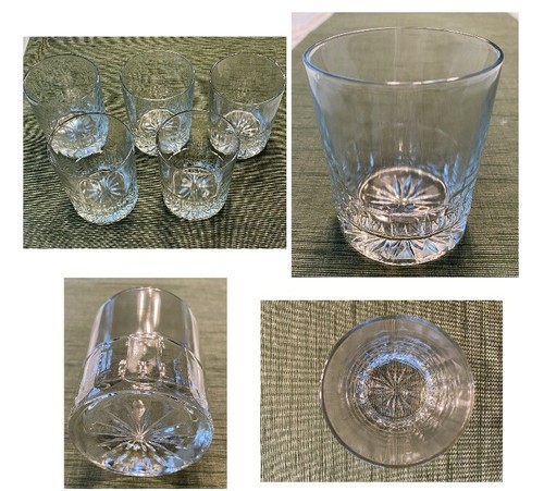VINTAGE Whisky Glasses 8 oz. Clear Panel Base Starburst 5-Piece Set