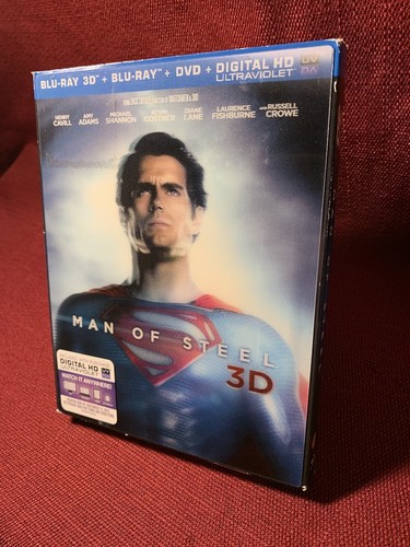 MAN OF STEEL 3D + Blu-Ray + DVD No Digital W/ Lenticular Slipcover SHIPS FREE - Imagen 3 de 12