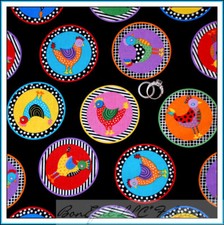 BonEful Fabric FQ Cotton Quilt Rooster Rainbow Dot Bird Egg Chicken Print Stripe