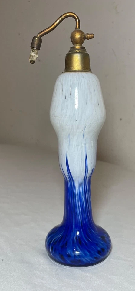 Antiguo checoslovaco soplado a mano vidrio perfume botella atomizador de latón Foto 2 de 4
