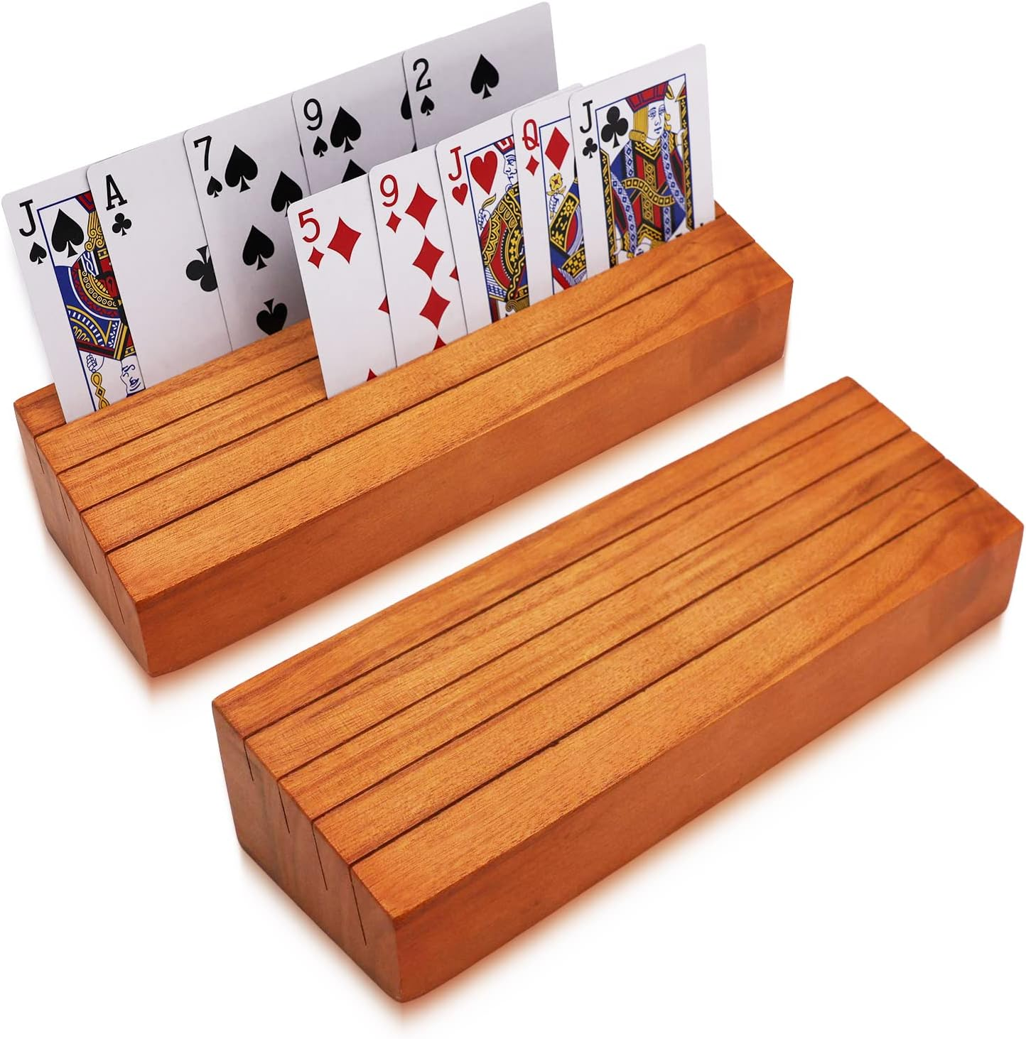 2-Pack Wooden Card Deck Stands for Kids & Adults - Orange Display Holders  
