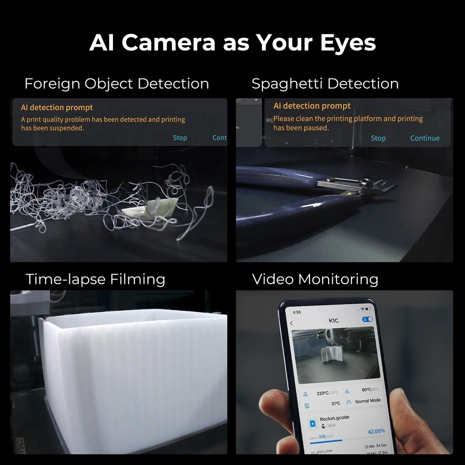 Impresora 3D Creality K1C hasta 600 mm/s velocidad rápida, impresión confiable de fibra de carbono Foto 2 de 4