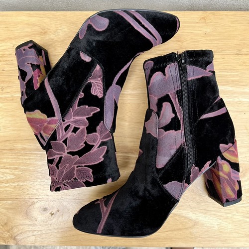 Steve Madden Velvet Ankle Boots 7.5 Floral Burgundy Emison - Picture 6 of 9