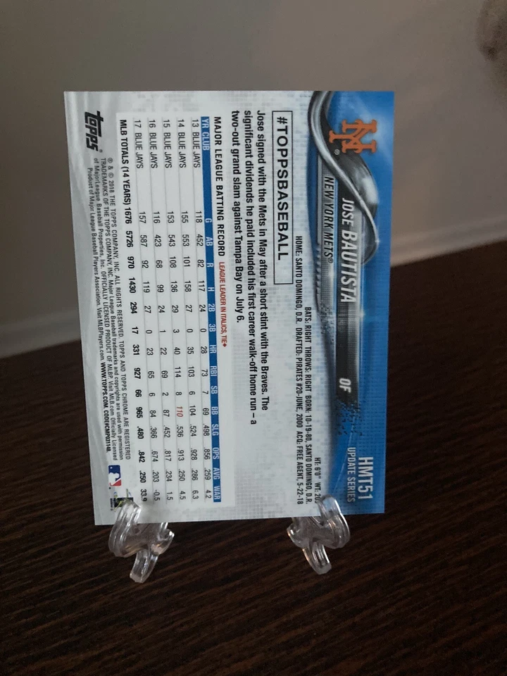 2018 Topps Chrome Jose Bautista #HMT51 Pink Refractor SP NM+ - Image 2 of 2