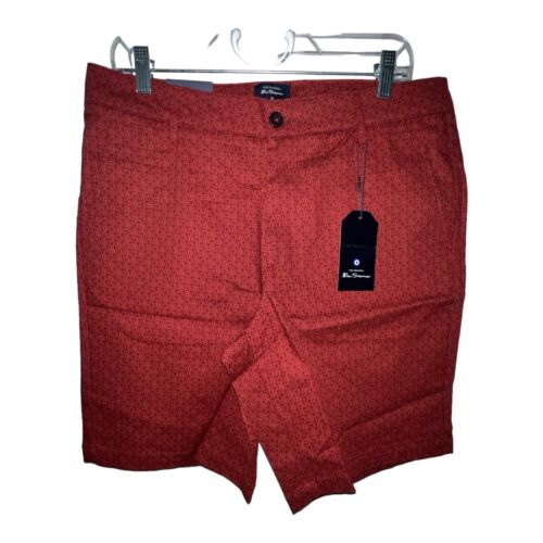 Ben Sherman Men's Size 33x9 Regular Fit Red Printed Chino Geometric Shorts New
