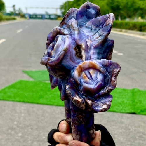 Cristallo di agata fiori di ciliegio blu naturale 2,97 libbre quarzo a forma di fiore guarigione - Foto 5 di 24