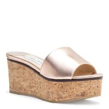 Jimmy Choo Women's Deedee Tea Rose Metallic Nappa Wedge Sandals Size 35.5 Italy