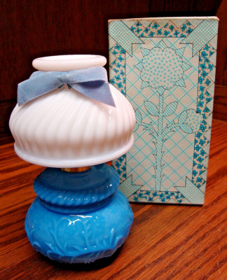 AVON 1970 COURTING LAMP Vtg COLOGNE Bottle Empty Blue &White w