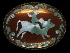 UC17101 VINTAGE 1980s BULL RIDER RODEO WESTERN  COWBOY ROCKMOUNT BELT BUCKLE