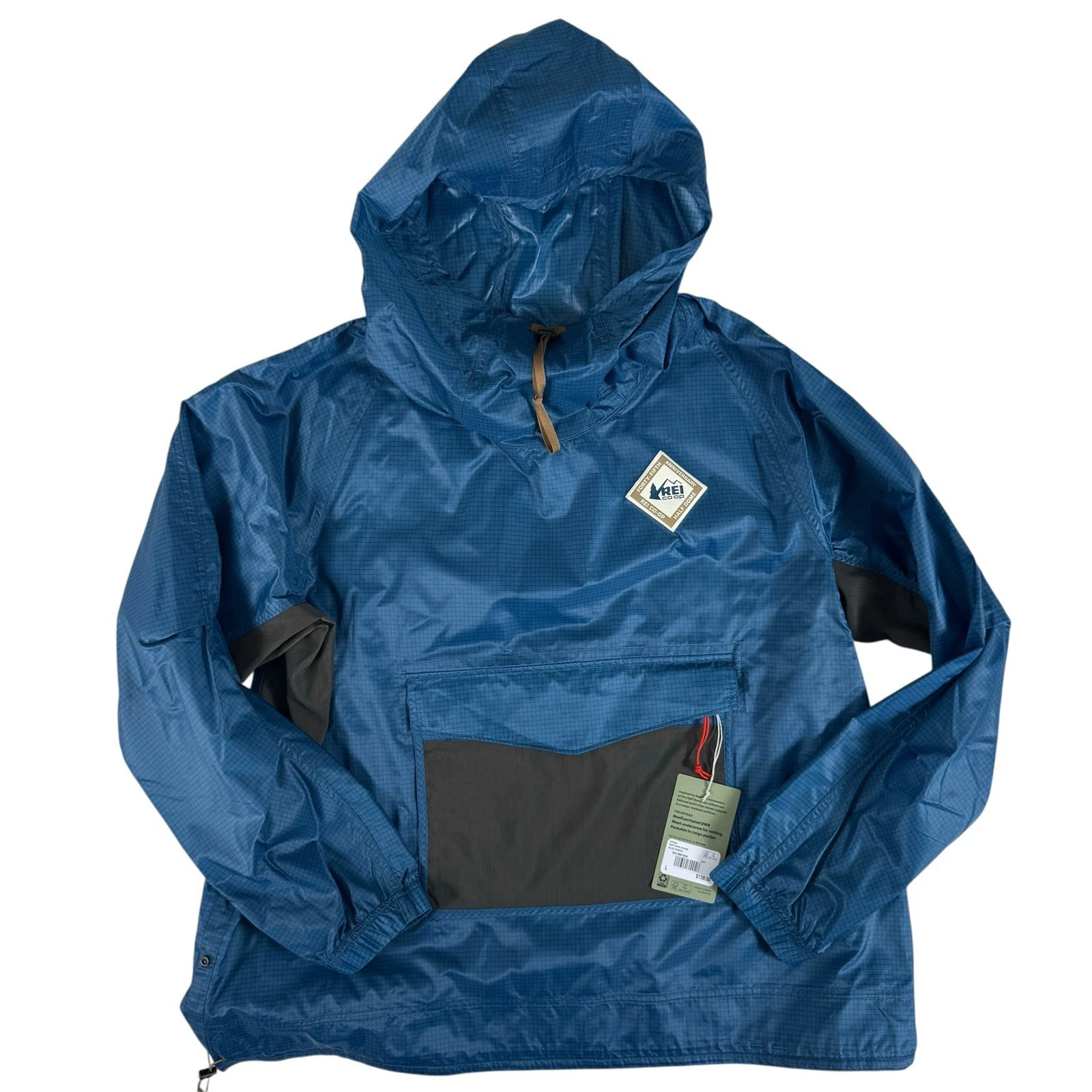 REI Blue Half Done Anorak 45th Anniversary Windbreaker Jacket Men's Large