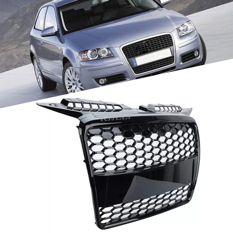 For 2004-2008 Audi A3 8P Front Grille Grill Gloss Black RS3 Style Replacement Foto 2 de 4