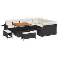 Poly-Rattan Gartensofa Set Mit Kissen 13-Tlg Schwarz Creme