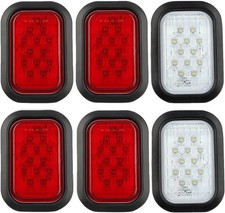 6pcs 5x3 Rectangle Led Stopturntailbrake Backup 4 Red 2 White