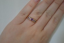 Antique 9k Yellow Gold Five Stone Amethyst Ri...