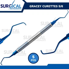 5 Pcs Dental Gracey Curettes 5/6 Blue Titanium Tips with Hollow Handle German Gr