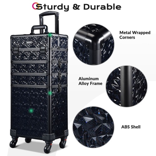 Byootique Makeup Train Case Kit with Cube Case Cosmetic Organizer Mermaid Black - Picture 3 of 9