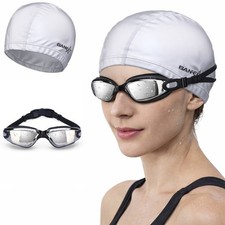 Clear Vision Swim Goggles Anti Fog UV  Adult Swim Cap Combo