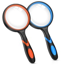 2PCS Upgrade 10X Magnifying Glass, Large Handheld 6 Piece Set, Clear