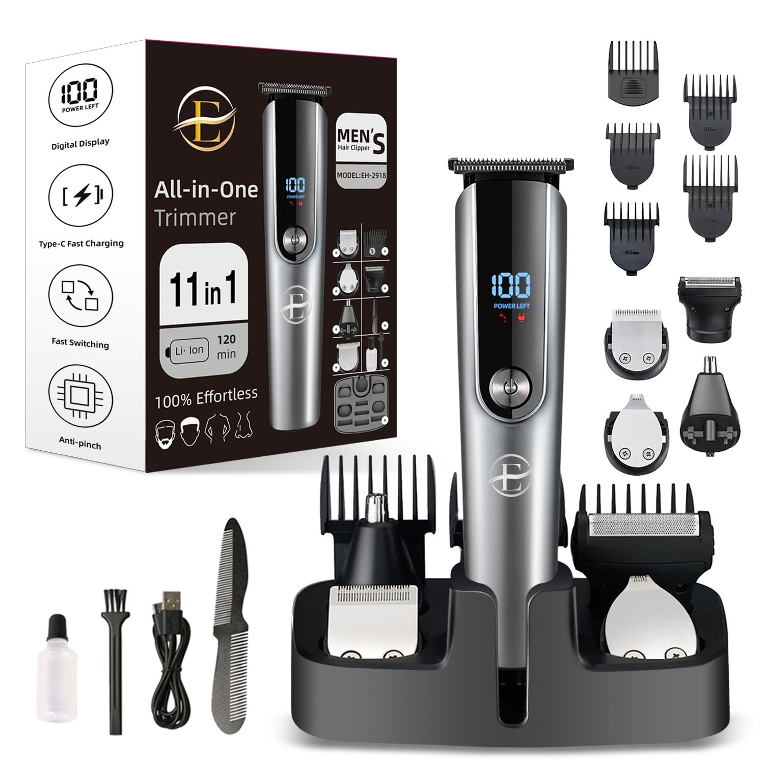 Men's 5-in-1 Beard Trimmer Kit with LED & Nose Hair Trimmer