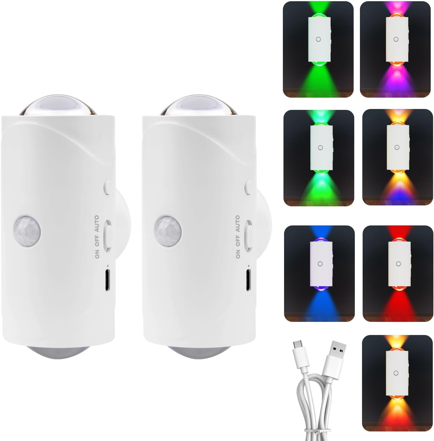 2 Pezzi Lampada da Parete LED Ricaricabili con Sensore Movimento | Applique