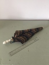 Vintage Child Parasol Umbrella Blue Plaid Pig Handle