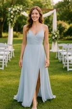 After Six Women's Size 4 Mist Blue Side Slit, Open Back Fromal Dress Gown