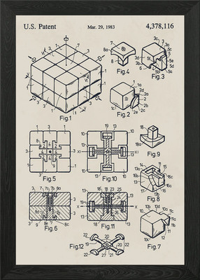 Rubik's Cube Patent Zeichnungen gerahmtes Wandbild Poster Leinwanddruck Bild