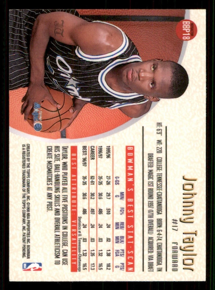 1997-98 Stadium Club Bowman's Best Previews Refractors #BBP18 Johnny Taylor - Image 2 of 2