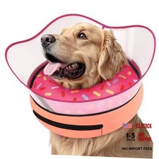 Raised Inflatable Dog Cone Collar to Stop Licking, L Neck 12"-16" Donut Pink