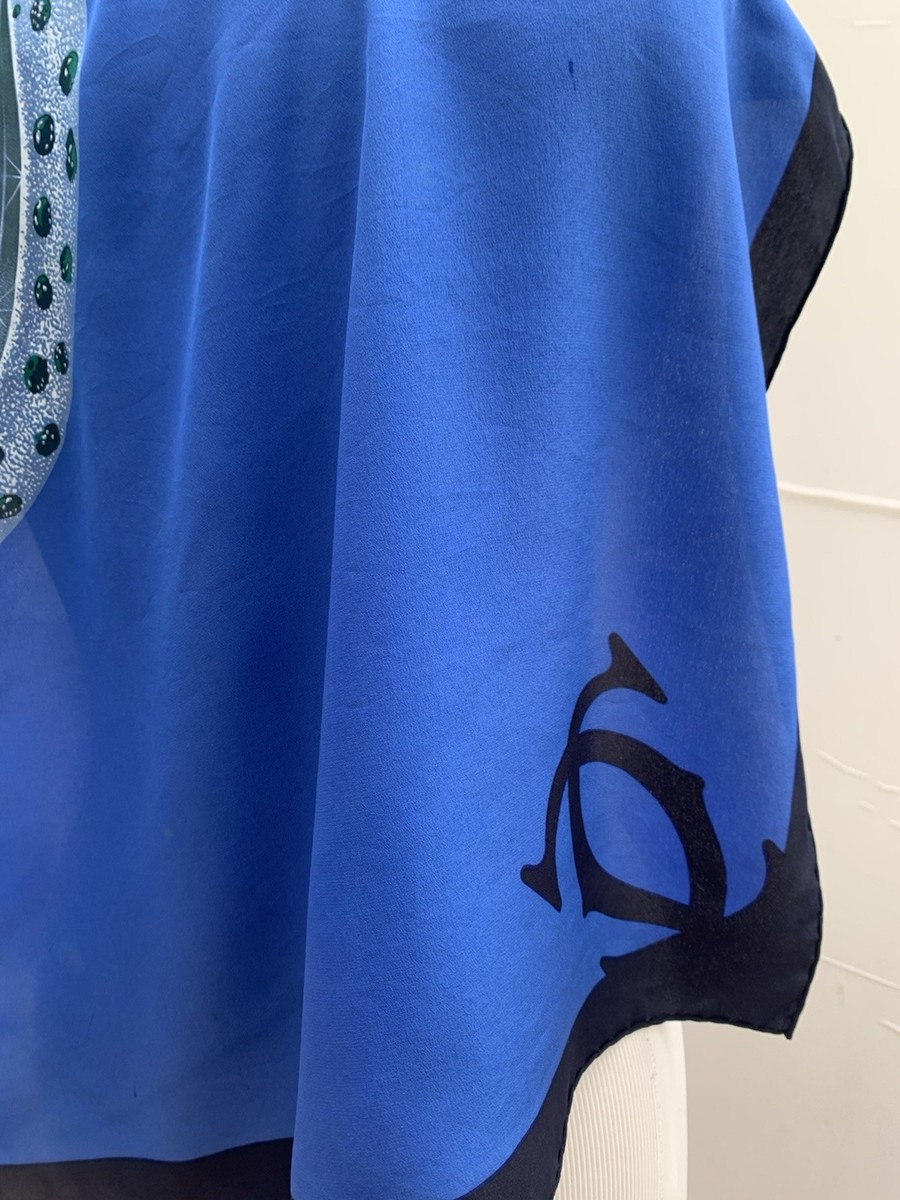 Vintage Must de Cartier Paris Blue Silk Scarf Jeweled Print Chain